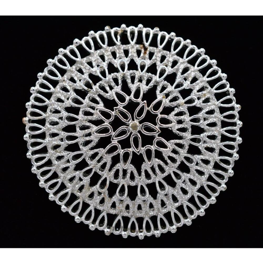Sarah Cov Vintage Pin Brooch Silver Tone Round Large Circle Chunky 1980s Bin7